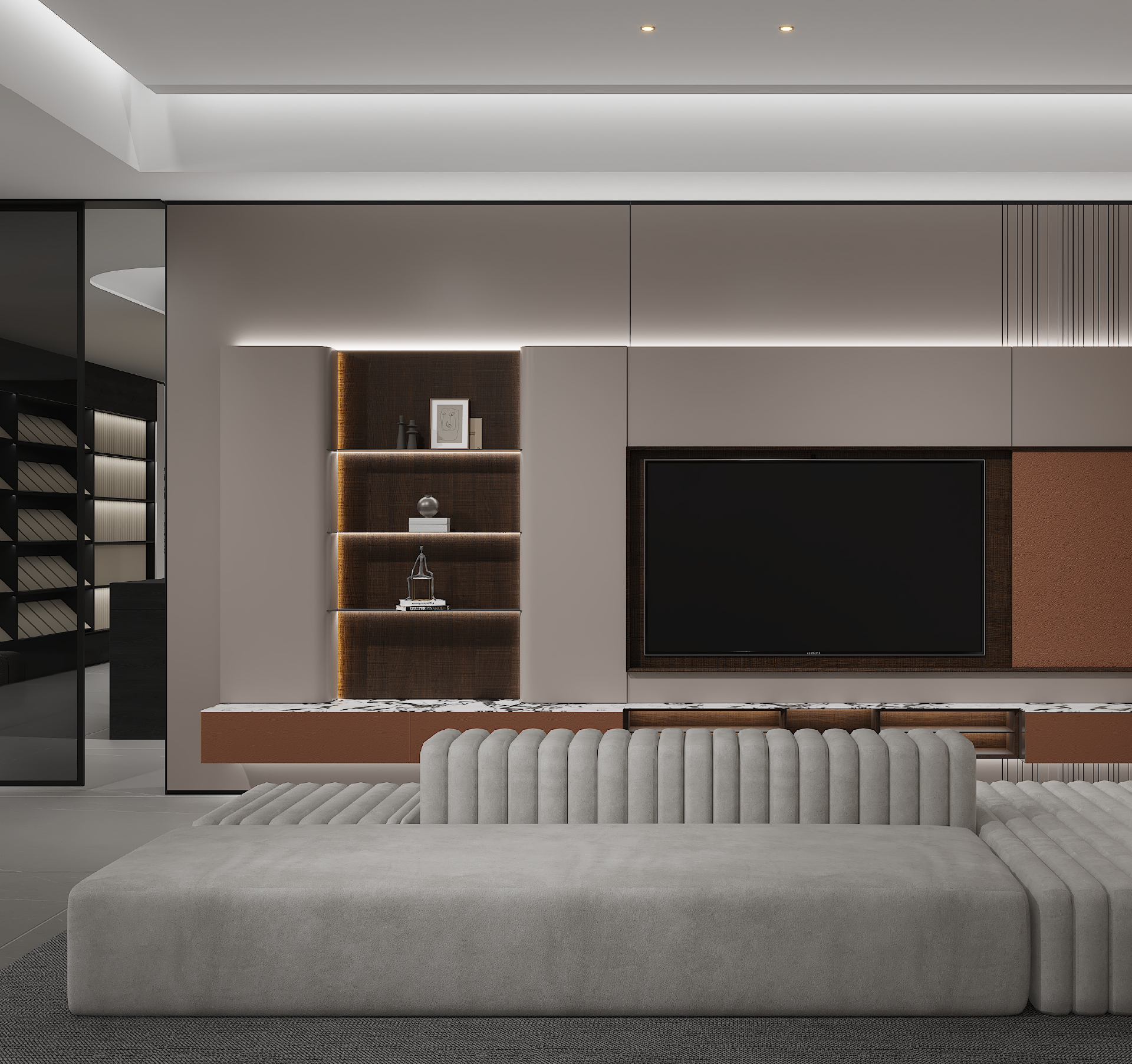 Living room wall systems and smart home