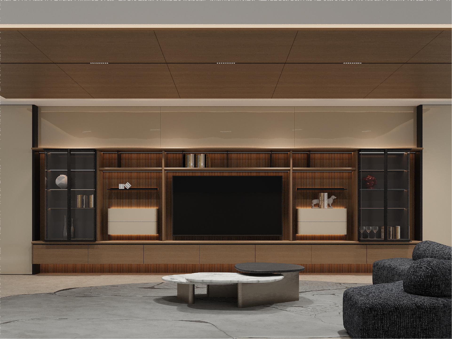 Italian Quiet-Luxury Contrast-Texture Custom TV Wall Cabinet-bolizi