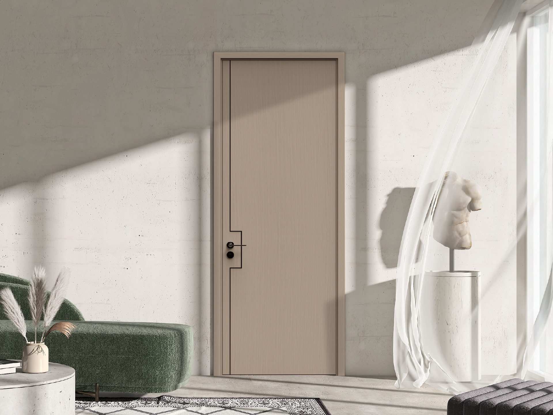 Light Khaki-Grey Brown Straight Grain PVC Interior Door - D-8002A