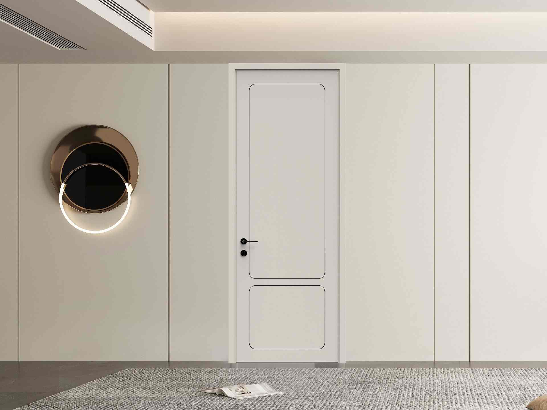 Custom Off White Melamine Interior Door, Wall Panel Integrated for Residential Use - MF-2002A