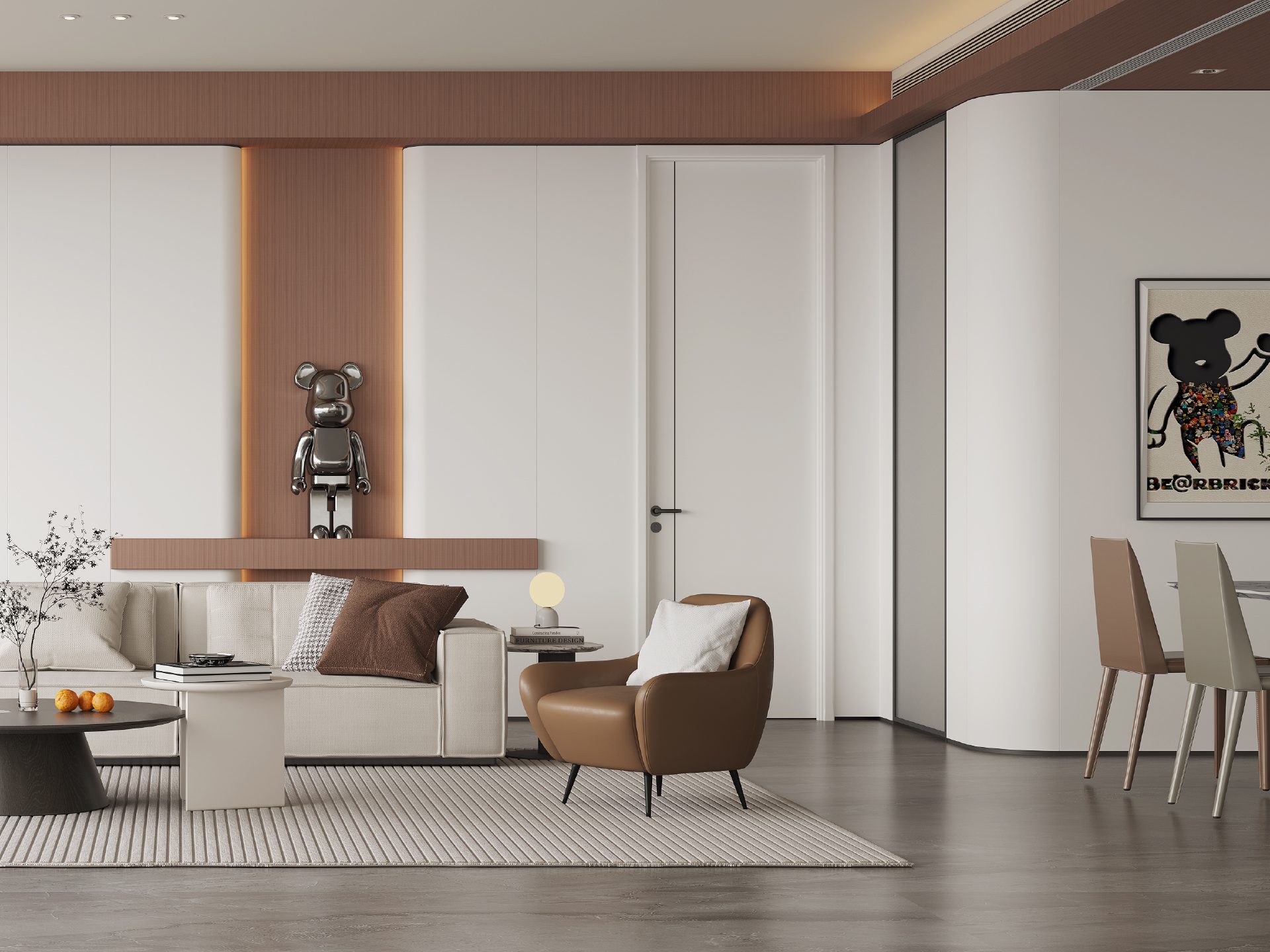Custom Modern Pure White Melamine Interior Door with Simple Metal Inlay Line, Wall Panel Integrated for Residential Use - MF-8001A