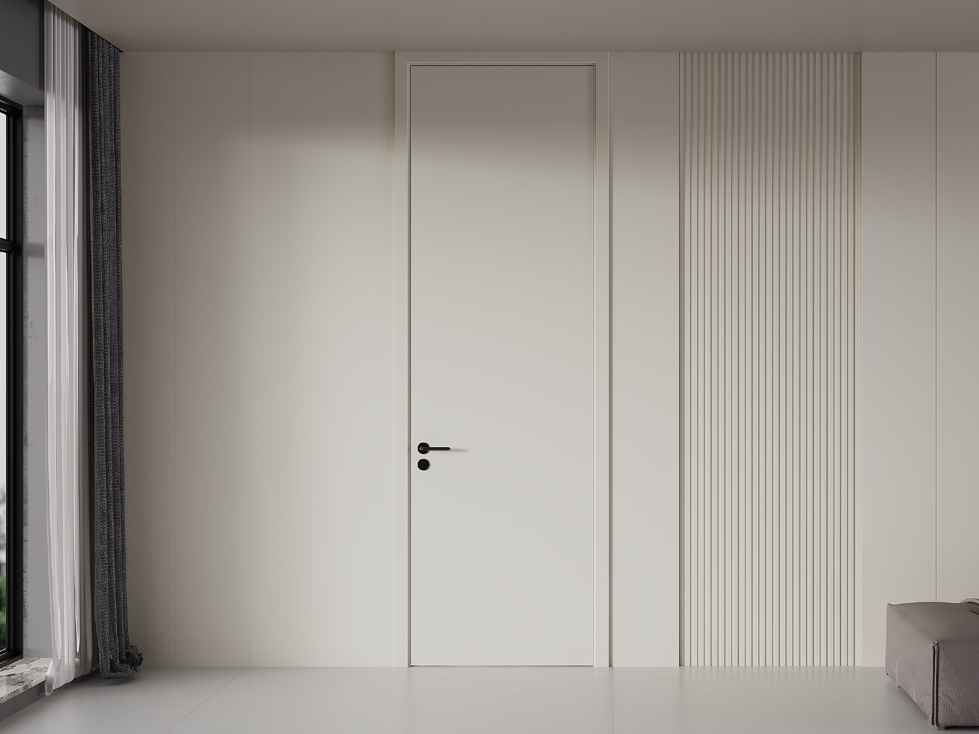 Custom Modern Off White Melamine Interior Door with Plain Flush Surface, Wall Panel Integrated for Residential Use - XUANMU A101