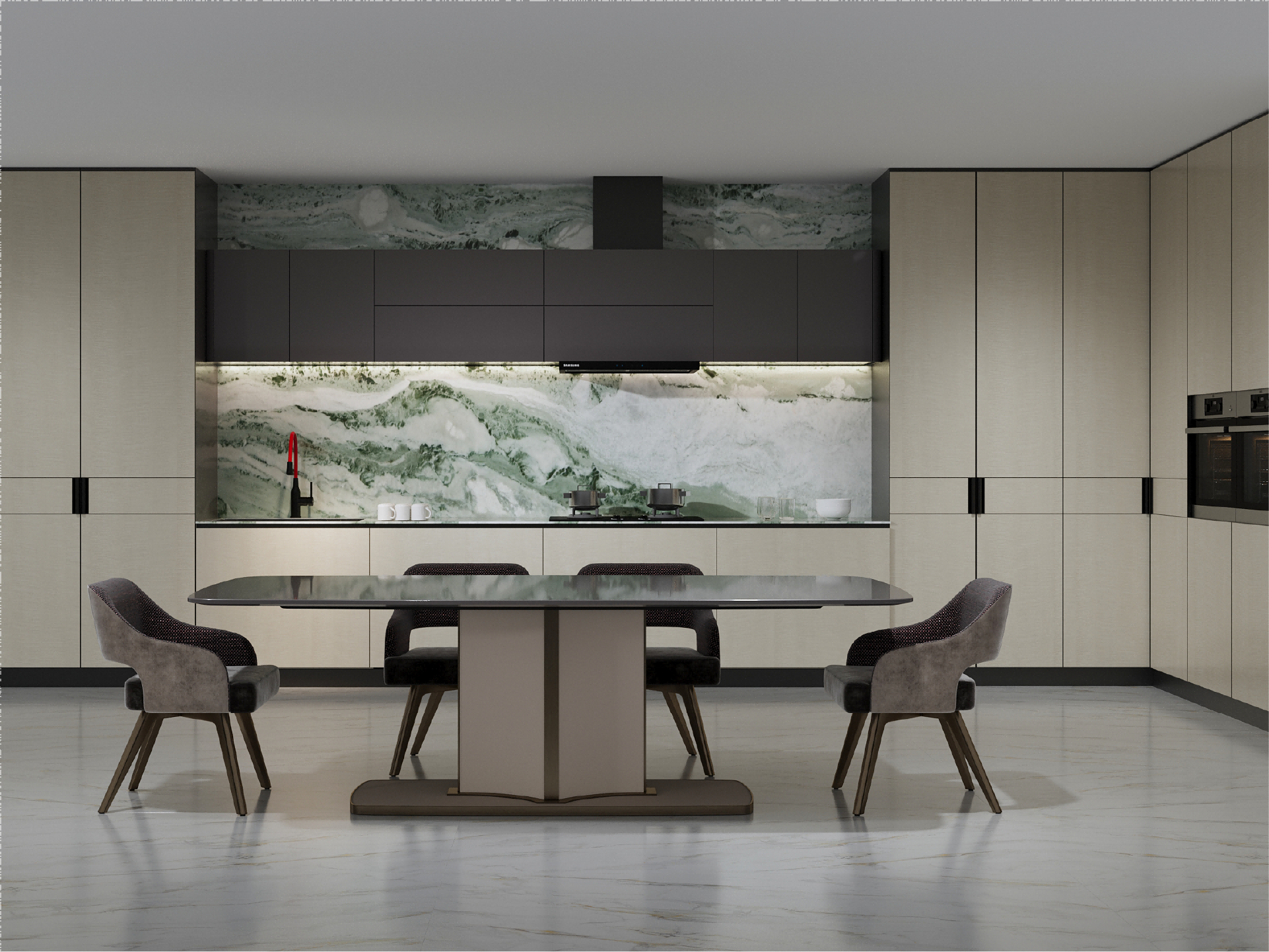 Quiet Luxury High Gloss Shadow Wood Tone Custom Kitchen-boyue
