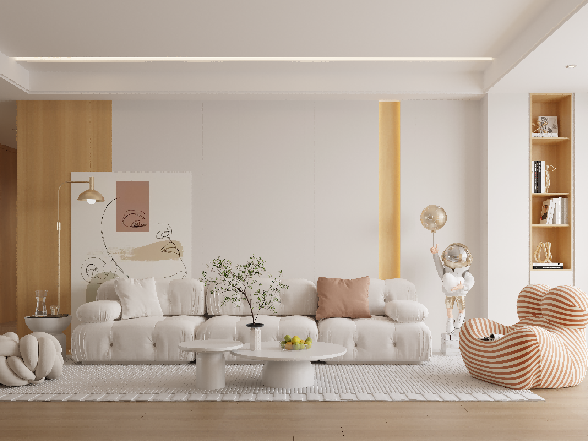 Nordic-Natural Style Milky-white Wood-tone Integrated Whole House Custom Cabinetry - Cloud Twilight