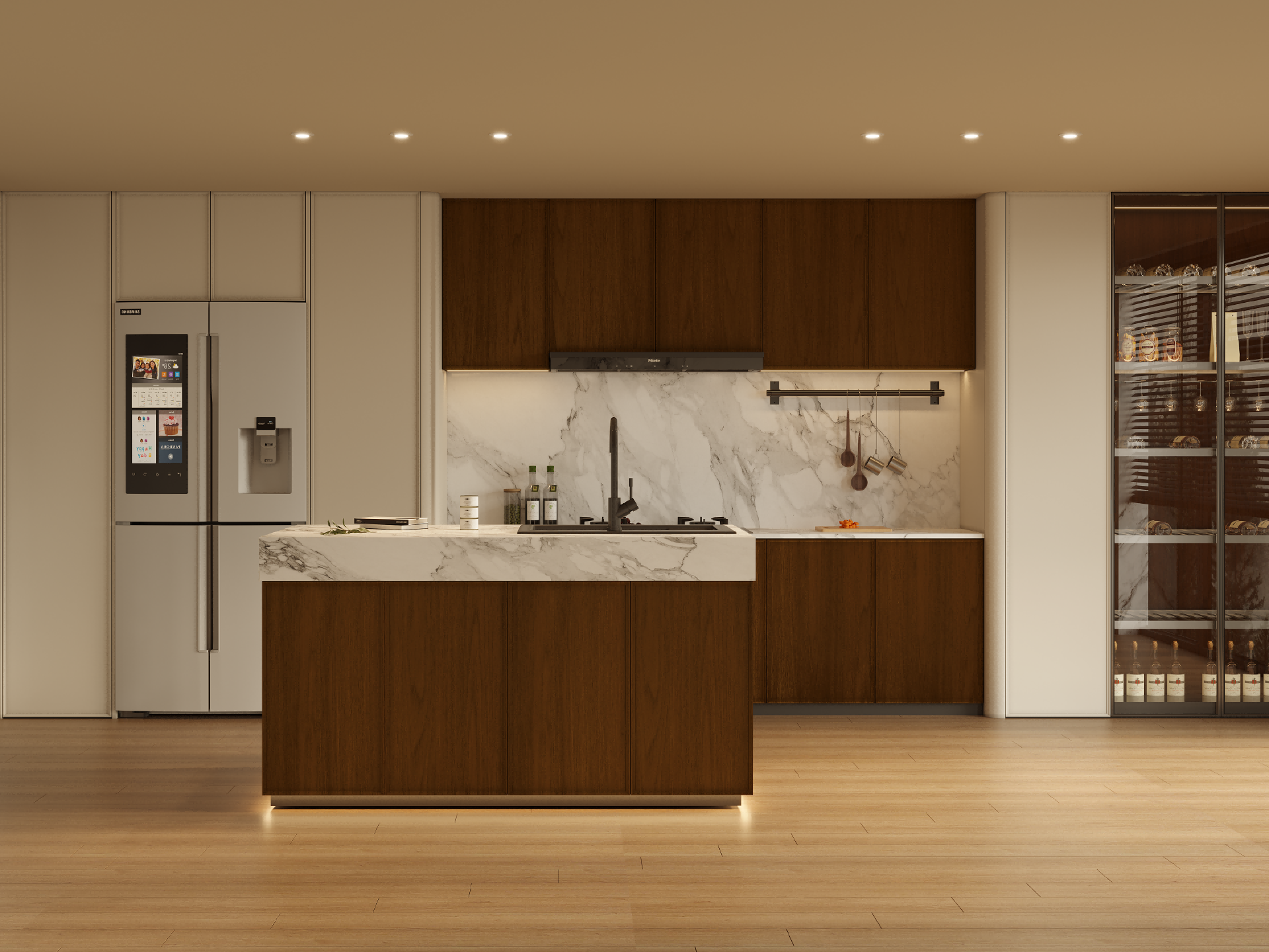 Mid-Century Vintage Style Off-white Dark-brown Tone Integrated Whole House Custom Cabinetry - ANTIQUE
