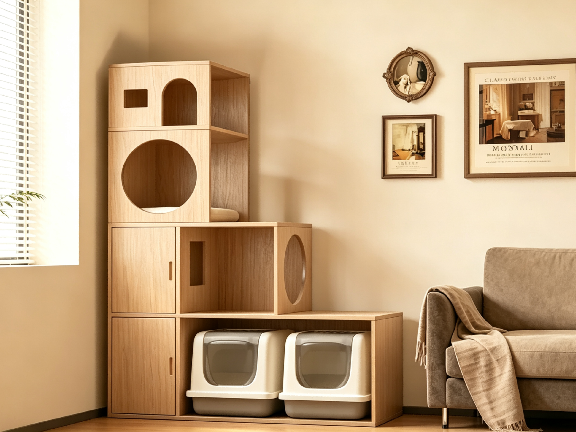 Modular Wood Cat Litter Cabinet