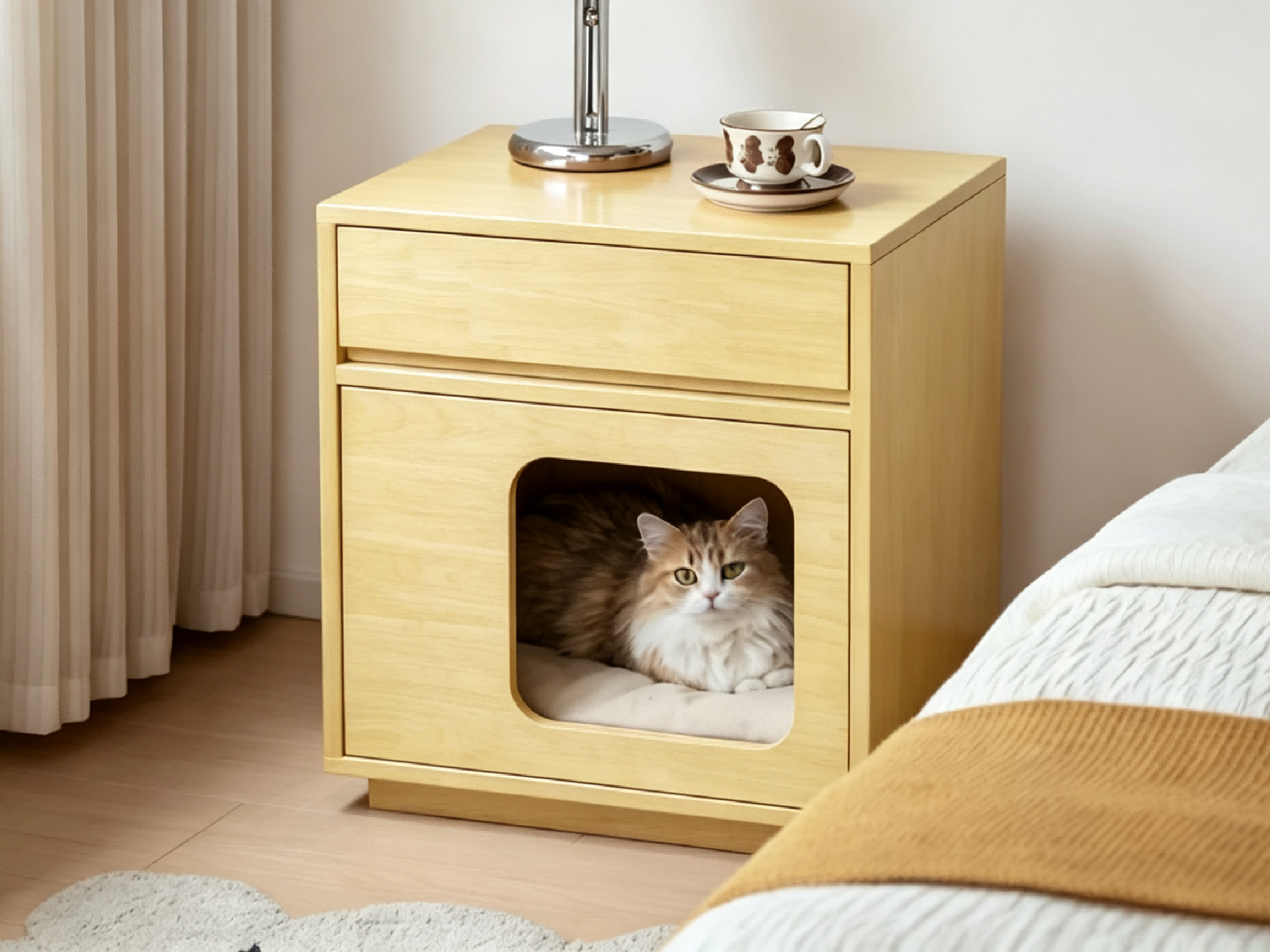 Light Wood Cat Bed Nightstand