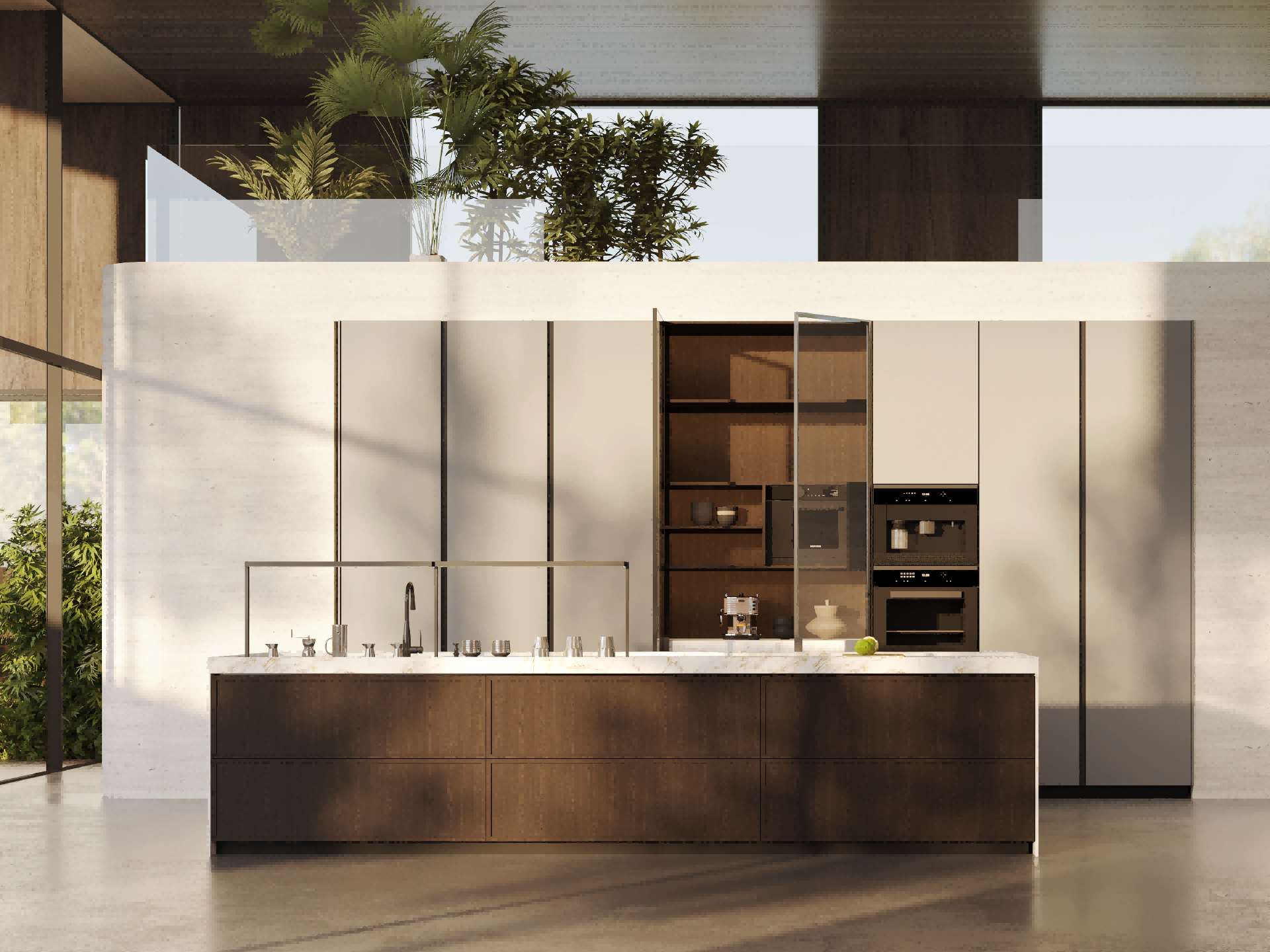 Modern Minimalist Walnut-grey Tone Cabinet Product-SENYUE
