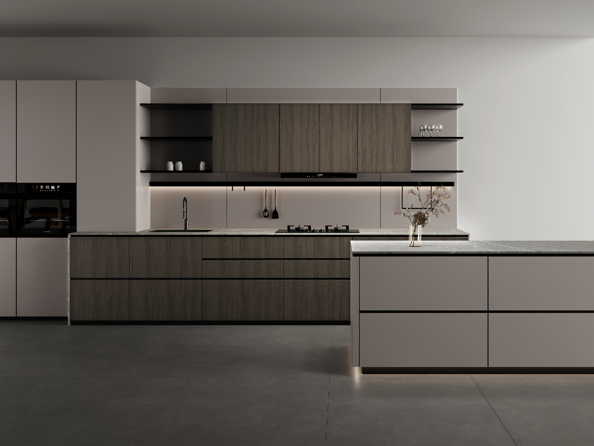 Modern Minimalist Warm-grey Matte Tone Integrated Whole House Custom Cabinetry - LAN