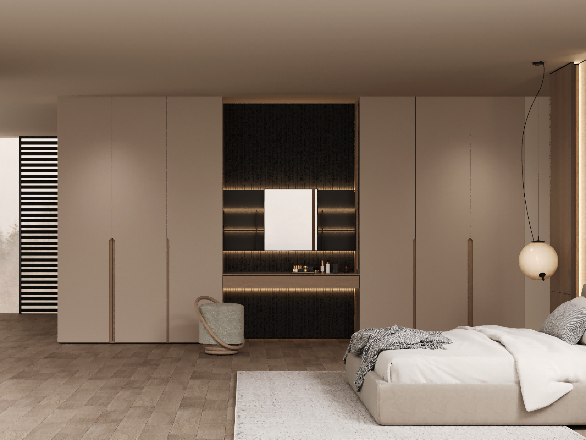 Modern Log-style Light-wood Apricot Tone Integrated Bedroom-Walk-in Closet Cabinet - JIANYUE