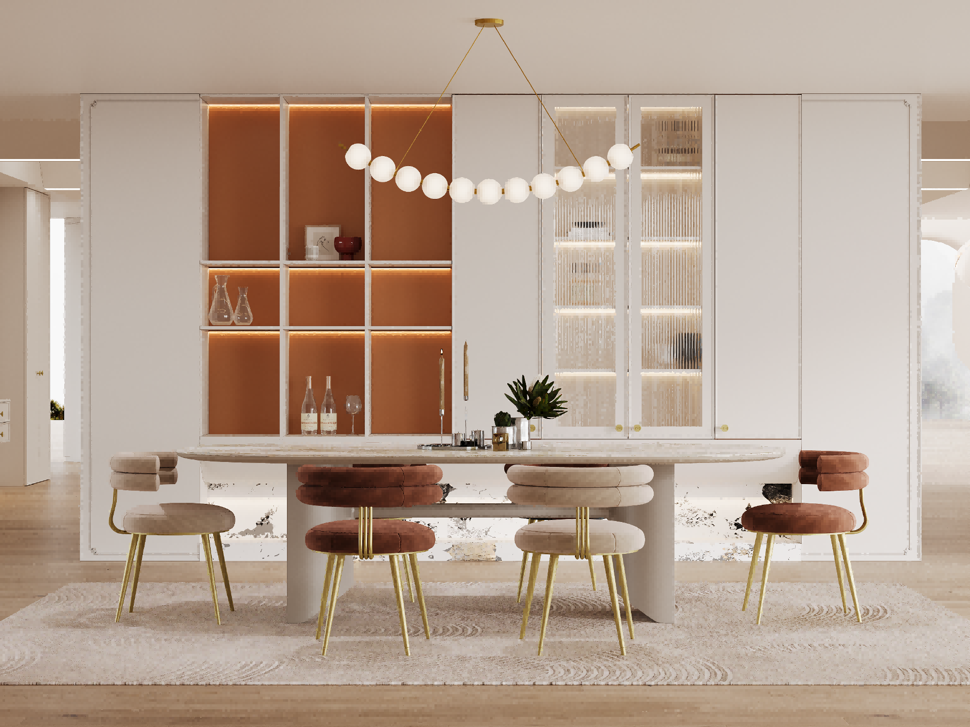 French Cream-Style Milky-white Apricot Tone Integrated Whole House Custom Cabinetry - HUALEI