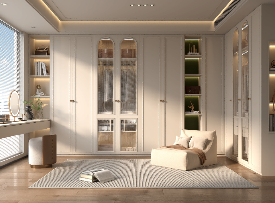 Light French-Style Milky-white Apricot Tone Integrated Whole House Custom Cabinetry -MONET