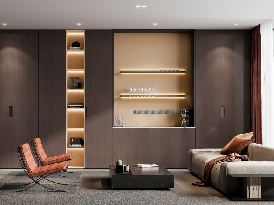 Italian Minimal-Luxury Earth Matte Tone Integrated Living-Dining Cabinet - DAVINCI
